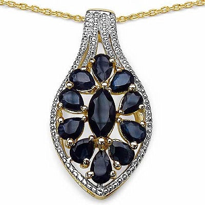 2.85CTW Genuine Blue Sapphire Two Tone Plated .925 Sterling Silver Pendant