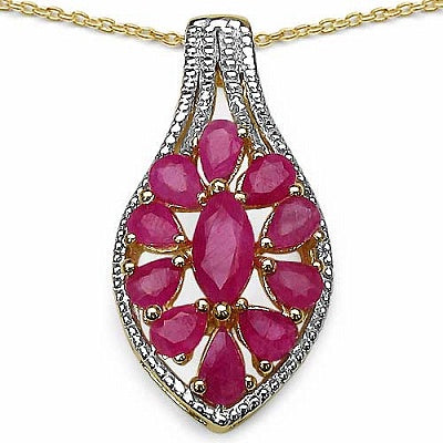 2.85CTW Genuine Ruby Two Tone Plated .925 Sterling Silver Pendant