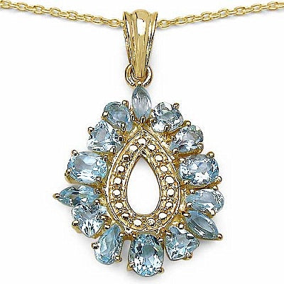 4.50CTW Genuine Blue Topaz 14K Yellow Gold Plated .925 Sterling Silver Pendant