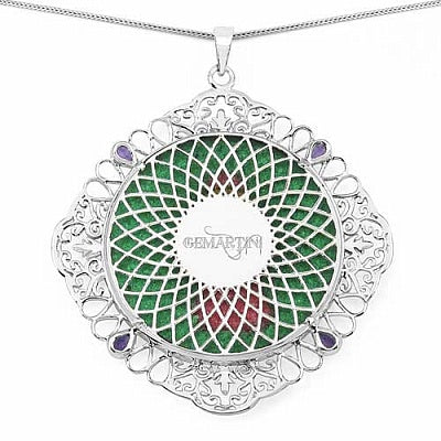 GEMARTINI Genuine Amethyst & Glass .925 Sterling Silver Pendant