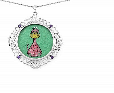 GEMARTINI Genuine Amethyst & Glass .925 Sterling Silver Pendant