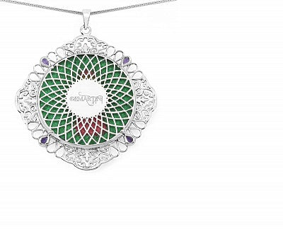 GEMARTINI Genuine Amethyst & Glass .925 Sterling Silver Pendant