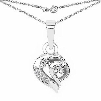 BridalMe 0.10CTW White Cubic Zirconia .925 Sterling Silver Heart Shape Pendant