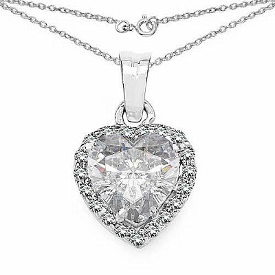BridalMe 3.60CTW White Cubic Zirconia .925 Sterling Silver Heart Shape Pendant