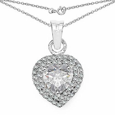BridalMe 1.86CTW White Cubic Zirconia .925 Sterling Silver Heart Shape Pendant