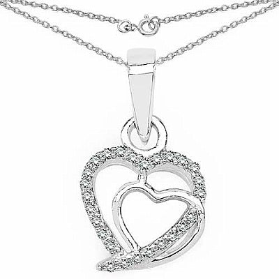 BridalMe 0.25CTW White Cubic Zirconia .925 Sterling Silver Heart Shape Pendant