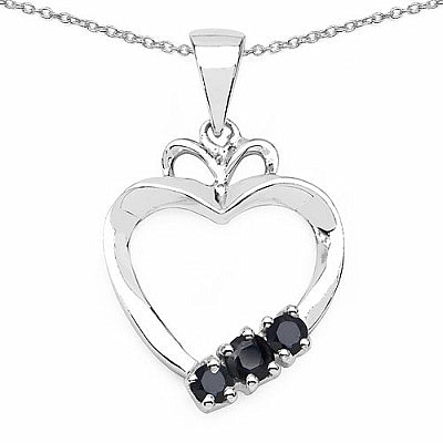 0.32CTW Genuine Black Sapphire .925 Sterling Silver Heart Shape Pendant
