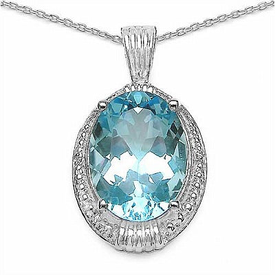 14.65CTW Genuine Blue & White Topaz .925 Sterling Silver Pendant