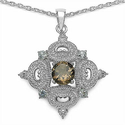 2.15CTW Genuine Smoky Topaz, Blue Topaz & White Topaz .925 Sterling Silver Pendant