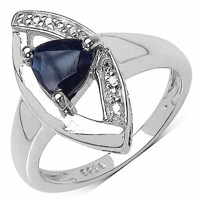 0.83CTW Genuine Blue Sapphire & White Diamond .925 Sterling Silver Trillion Shape Ring