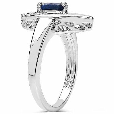 0.83CTW Genuine Blue Sapphire & White Diamond .925 Sterling Silver Trillion Shape Ring