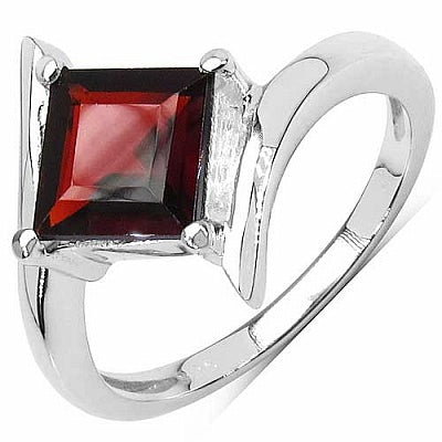1.75CTW Genuine Garnet .925 Sterling Silver Solitaire Ring