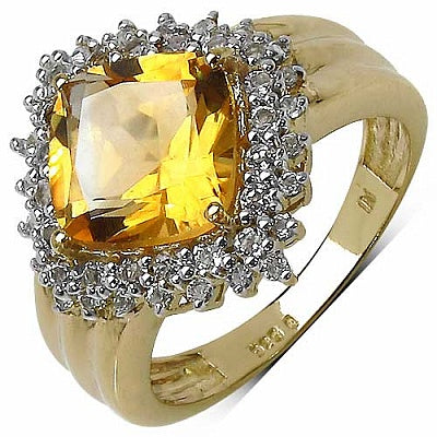 3.66CTW Genuine Citrine & White Topaz 14K Yellow Gold Plated .925 Sterling Silver Ring