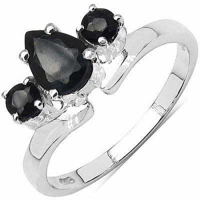 1.21CTW Genuine Sapphire .925 Sterling Silver 3 Stone Ring
