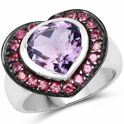 4.00CTW Genuine Amethyst & Rhodolite .925 Sterling Silver Ring