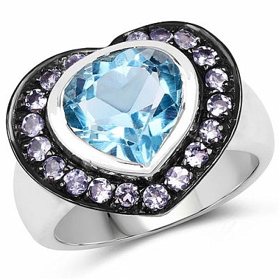 4.10CTW Genuine Blue Topaz & Tanzanite .925 Sterling Silver Ring