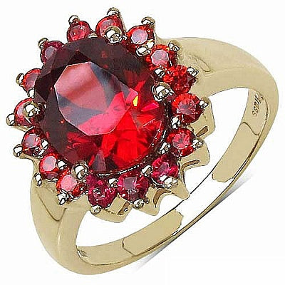 5.02CTW Red Cubic Zirconia & Orange Cubic Zirconia 14K Yellow Gold Plated Brass Ring