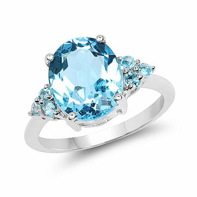 4.30CTW Genuine Swiss Blue Topaz .925 Sterling Silver Ring
