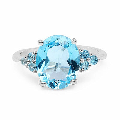 4.30CTW Genuine Swiss Blue Topaz .925 Sterling Silver Ring