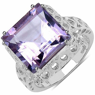 8.47CTW Genuine Amethyst Rhodium Plated Brass Ring