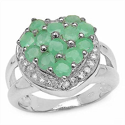 1.80CTW Genuine Emerald .925 Sterling Silver Heart Shape Ring