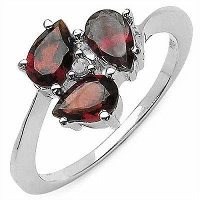 1.37CTW Garnet & White Diamond .925 Sterling Silver Ring
