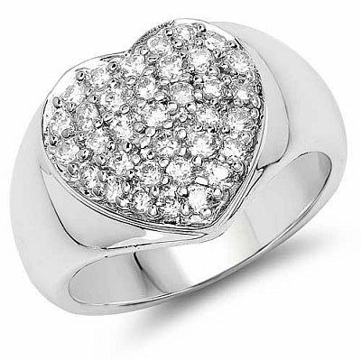 BridalMe 1.19CTW White Cubic Zirconia .925 Sterling Silver Heart Shape Cluster Ring