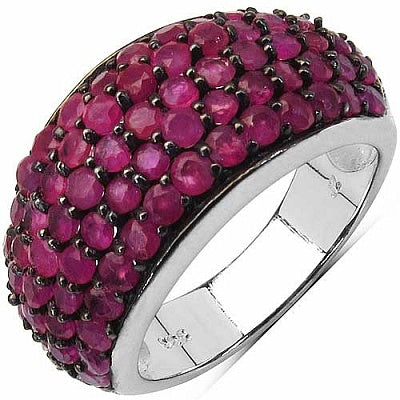 3.80CTW Genuine Ruby & White Diamond .925 Sterling Silver Cluster Ring
