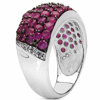 3.80CTW Genuine Ruby & White Diamond .925 Sterling Silver Cluster Ring