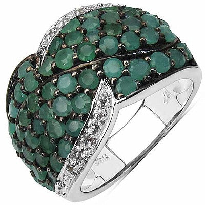 3.31CTW Genuine Emerald & White Topaz .925 Sterling Silver Cluster Ring