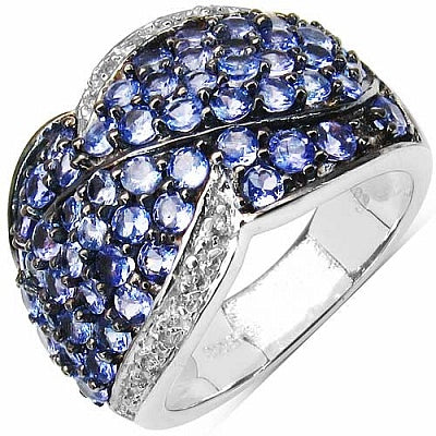 2.50CTW Genuine Tanzanite & White Topaz .925 Sterling Silver Cluster Ring