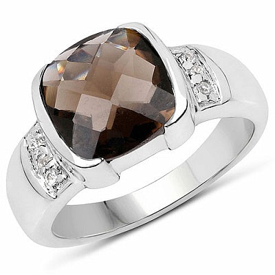 2.52CTW Genuine Smoky Topaz & White Topaz .925 Sterling Silver Ring