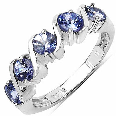 1.15CTW Genuine Tanzanite .925 Sterling Silver 5 Stone Ring