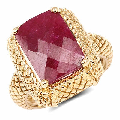 8.97CTW Dyed Ruby .925 Sterling Silver Gold Plated Ring