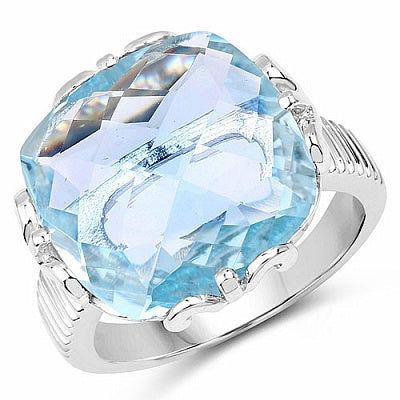 15.41CTW Genuine Blue Topaz .925 Sterling Silver Ring