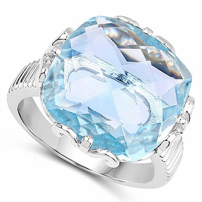 15.41CTW Genuine Blue Topaz .925 Sterling Silver Ring