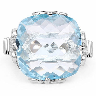 15.41CTW Genuine Blue Topaz .925 Sterling Silver Ring