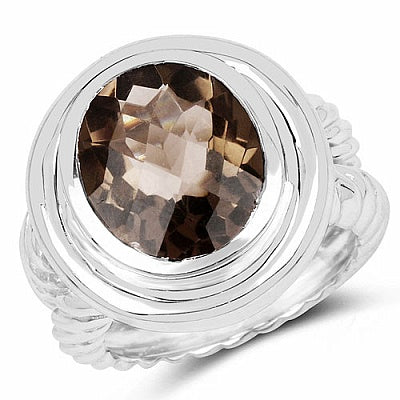 6.59CTW Genuine Smoky Topaz .925 Sterling Silver Ring