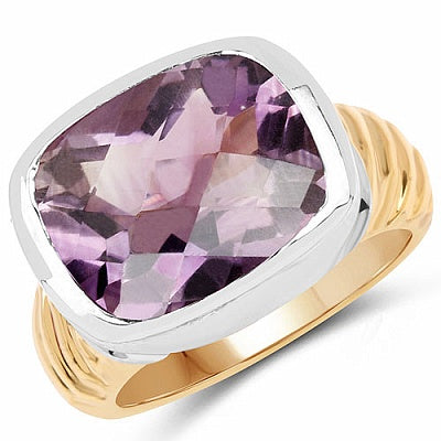 7.78CTW Genuine Amethyst .925 Sterling Silver Gold Plated Ring