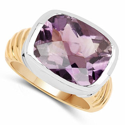 7.78CTW Genuine Amethyst .925 Sterling Silver Gold Plated Ring