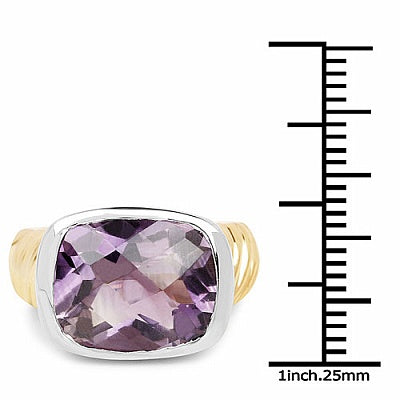 7.78CTW Genuine Amethyst .925 Sterling Silver Gold Plated Ring
