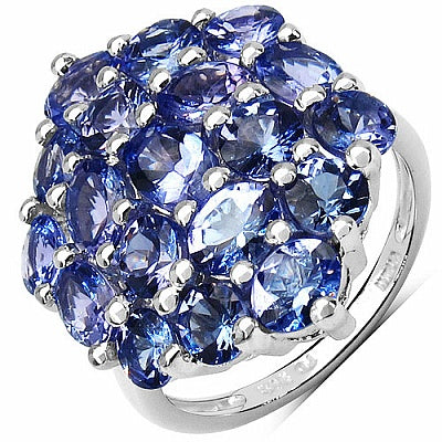 5.28CTW Genuine Tanzanite .925 Sterling Silver Cluster Ring