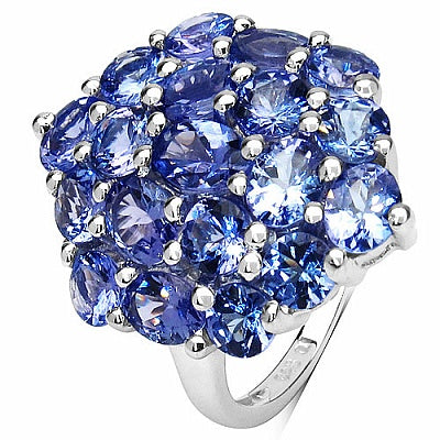 5.28CTW Genuine Tanzanite .925 Sterling Silver Cluster Ring