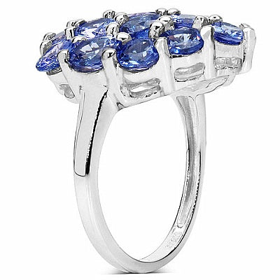 5.28CTW Genuine Tanzanite .925 Sterling Silver Cluster Ring