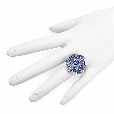 5.28CTW Genuine Tanzanite .925 Sterling Silver Cluster Ring