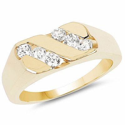 1.50CTW Genuine White Cubic Zircon .925 Sterling Silver Gold Plating Men's Ring