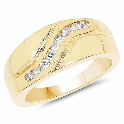 0.70CTW Genuine White Cubic Zircon .925 Sterling Silver Gold Plating Men's Ring