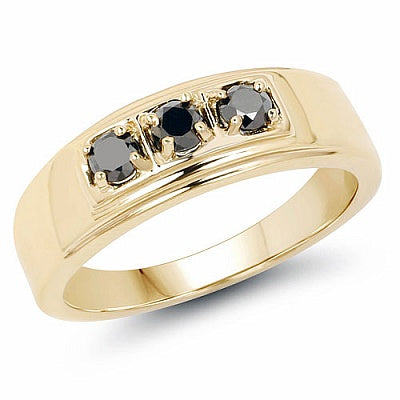 0.33CTW Genuine Black Diamond .925 Sterling Silver Gold Plated Men's Ring