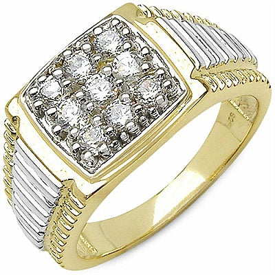 1.40CTW White Cubic Zircon Gold Plated .925 Sterling Silver Men's Ring