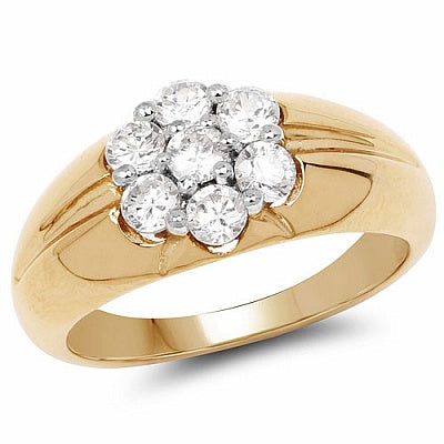2.00CTW Genuine White Cubic Zircon .925 Sterling Silver Gold Plating Men's Ring